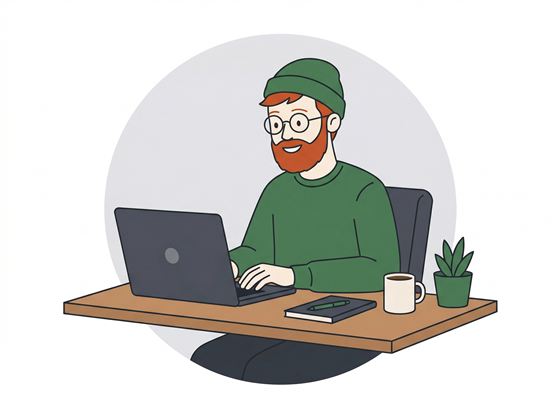 Illustration of a computer technician working at a desk